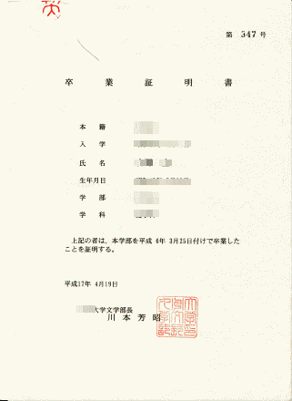 卒業証明書