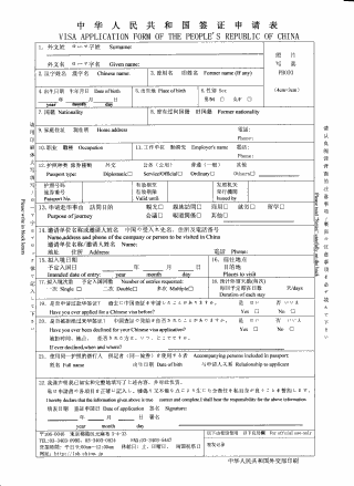 ビザ申請表